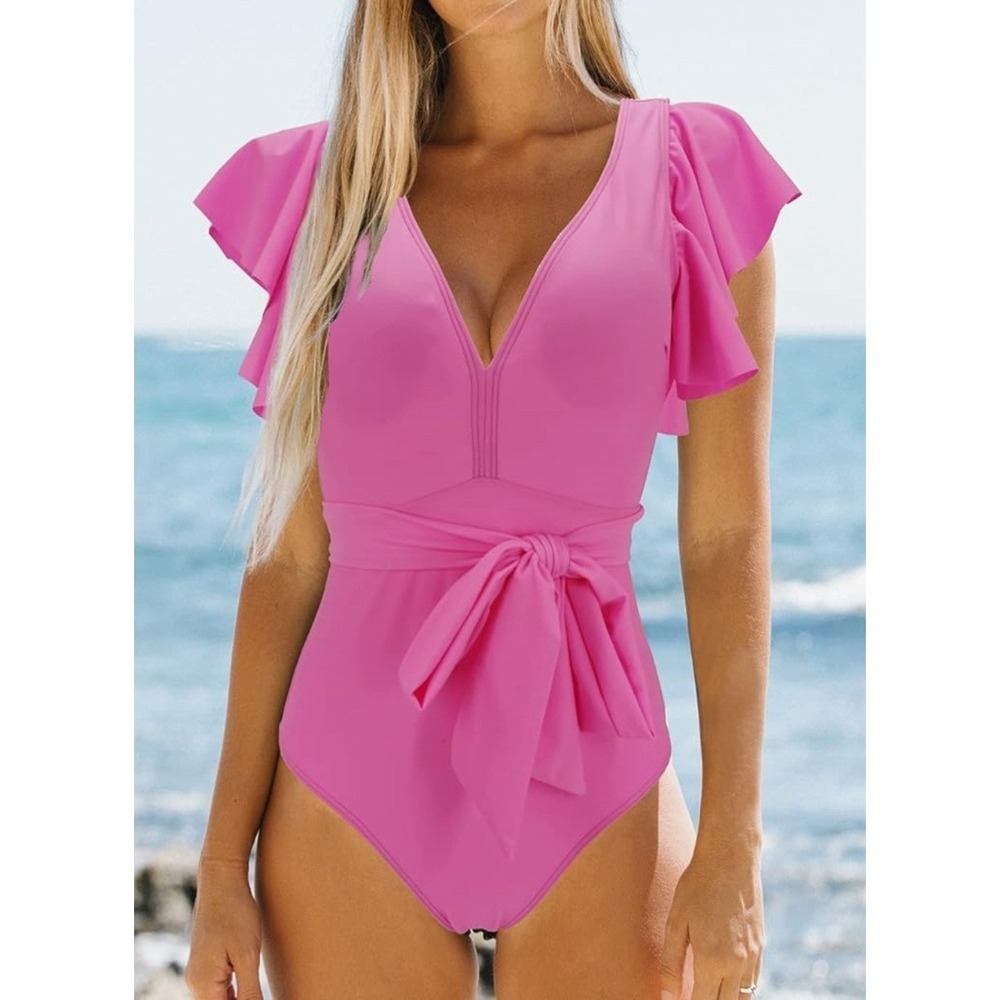 Deep V Neck‎ Ruffle One Piece Swimsuit SIZE MEDIUM NEW WITH TAGS